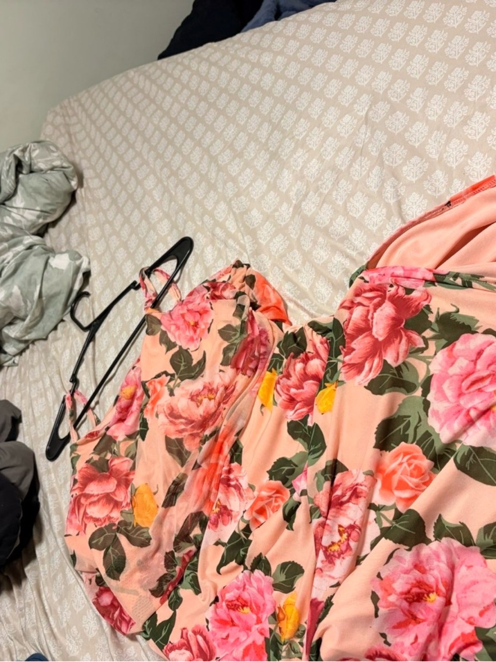 Rue21 Peach Spaghetti Strap Floral Dress with Pink Roses with Slit